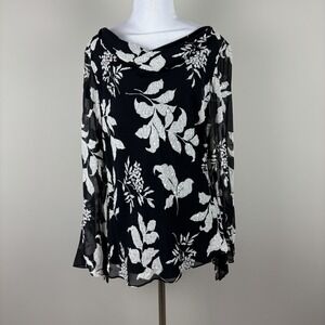 Y2K Sandra Darren Silk Blouse Top 14 Black Floral Beaded Bell Fairy Whimsigoth